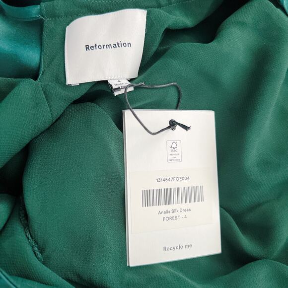 Reformation Anaiis Silk Maxi Dress Forest Green Size 4 - Picture 7 of 7